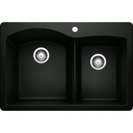 BLANCO Diamond Silgranit 60/40 Double Bowl Dual Mount Kitchen Sink - Coal Black 442908